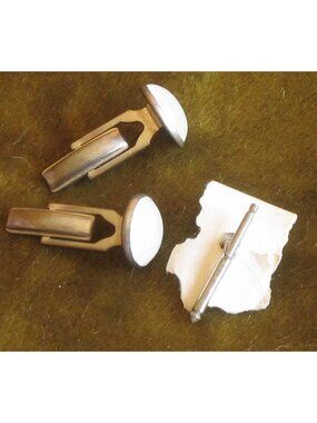 Cufflinks And Tie Tack Set Estate True Vintage Silver-Tone & White Round